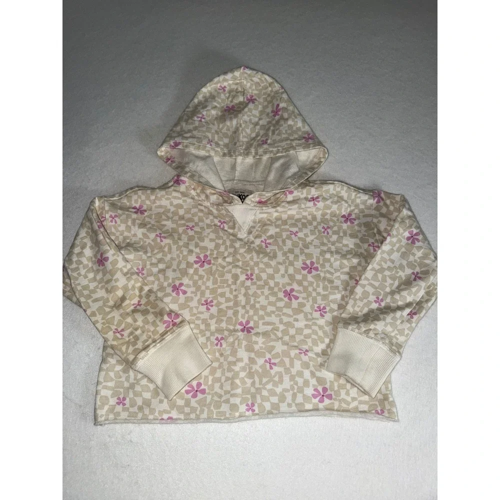 OshKosh Bgosh Girls Size 7 Tan and Pink Floral Pullover Hoodie Sweatshirt